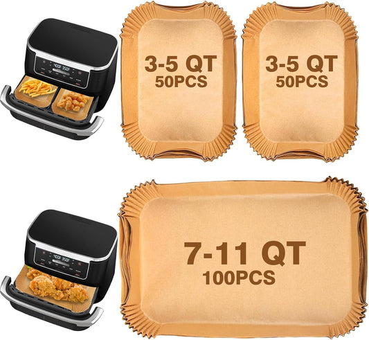 Air Fryer Liners Disposable Compatible with Ninja DZ071 Foodi 7-Qt/Instant 9 QT Dualzone Flexbasket Air Fryer, 150 Pcs Unbleached Parchment Paper, Accessories for Ninja Foodi Air Fryer