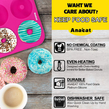 3 Pack Donut Pan Silicone Baking Mold, Just Pop Out! Non-Stick Doughnuts Baking Pans BPA Free for 6 Full-Size Donuts, Muffin, Cake Biscuit Bagels - Oven & Dishwasher Safe (Multicolor)