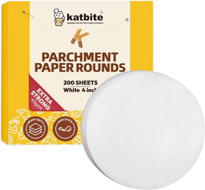Heavy Duty Parchment Rounds 4 Inch, 200Pcs round Parchment Patty Paper Rounds, Use for Baking Small Cakes, Separating Frozen Patty, Toaster Oven, Tortilla Press