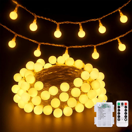 Globe Indoor String Lights Battery Operated, 100 LED Battery Powered String Lights Outdoor Waterproof, 33Ft Classroom Lights with Remote Timer for Bedroom Camping Decor, Warm White