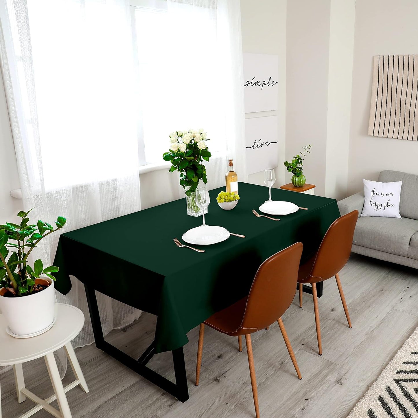 2 Pack 6 Foot Rectangle Table Cloth [60X102 Inches, Hunter Green] Stain and Wrinkle Resistant Tablecloth Washable Polyester Cover for Dining, Buffet Parties, Picnic and Weddings