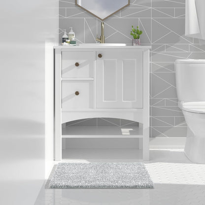 Bathroom Rugs Non Slip Washable, Extra Soft Comfortable Bath Mat, Water Absorbent Thick Floor Mats, Shaggy Rugs for Shower Bathtubs, 24"X17", Grey&White