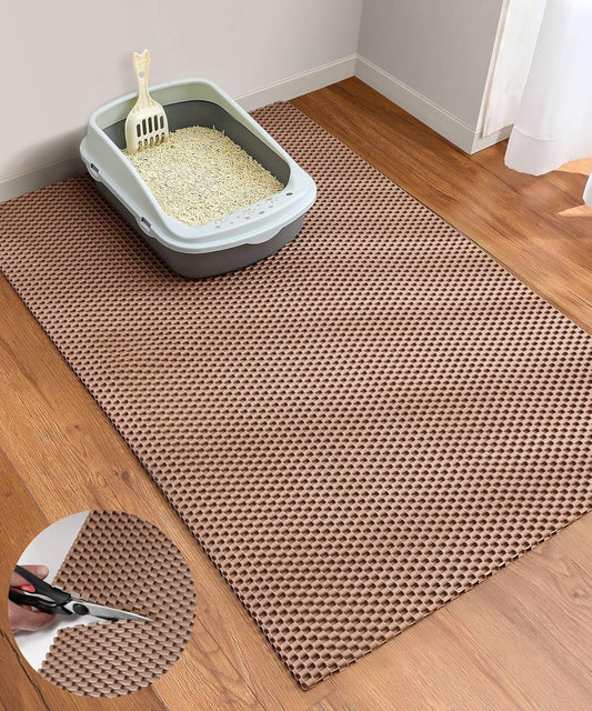 Cat Litter Mat - Cut to Fit Any Place, 35"X23" Large Litter Trapping Mat for Litter Box, Easy to Clean, Waterproof & Non-Slip Kitty Pad, Scatter Control to Protect the Floor (Khaki)