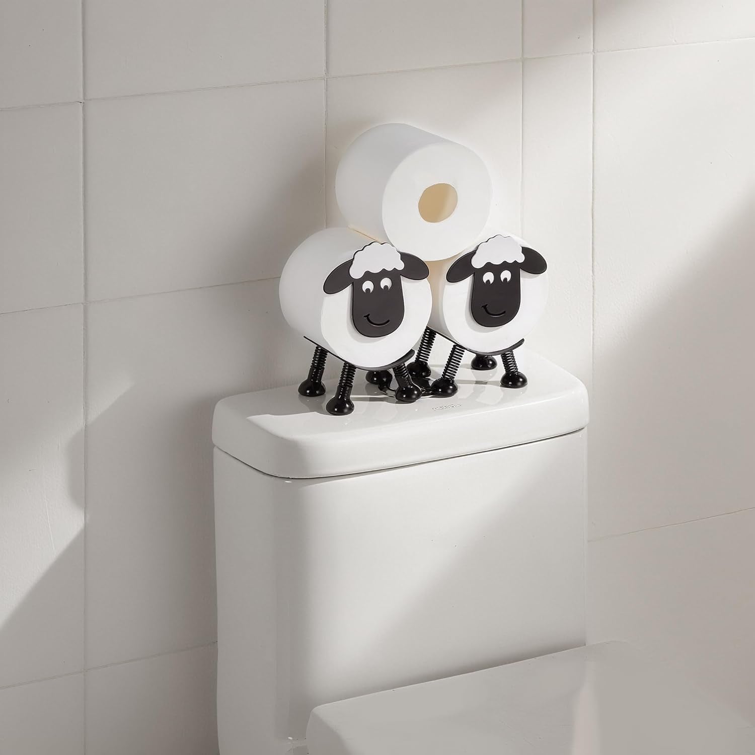 2-Pack Sheep Toilet Paper Holder - Multifunctional 2-in-1 Adhesive Stainless Steel Bathroom and Kitchen Roll Holder in Matte Black, Ideal for Housewarming Gifts and Decorative Use