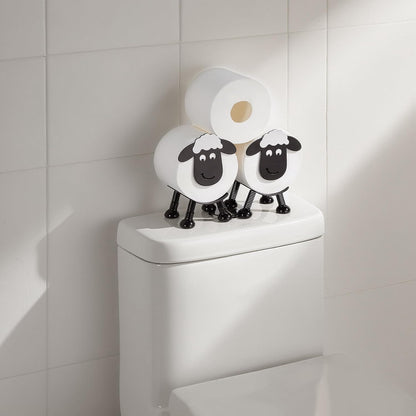 2-Pack Sheep Toilet Paper Holder - Multifunctional 2-in-1 Adhesive Stainless Steel Bathroom and Kitchen Roll Holder in Matte Black, Ideal for Housewarming Gifts and Decorative Use