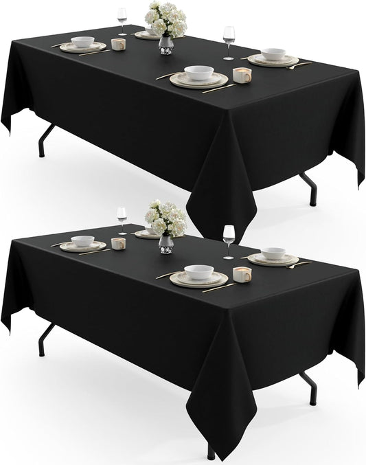 Rectangle Table Cloth 60" X 102" – Durable Polyester Tablecloth Offers Reusable & Washable Protection, Ideal for Outdoor Party, Picnic, Wedding, Banquet and Birthday, 2 Pack, Black