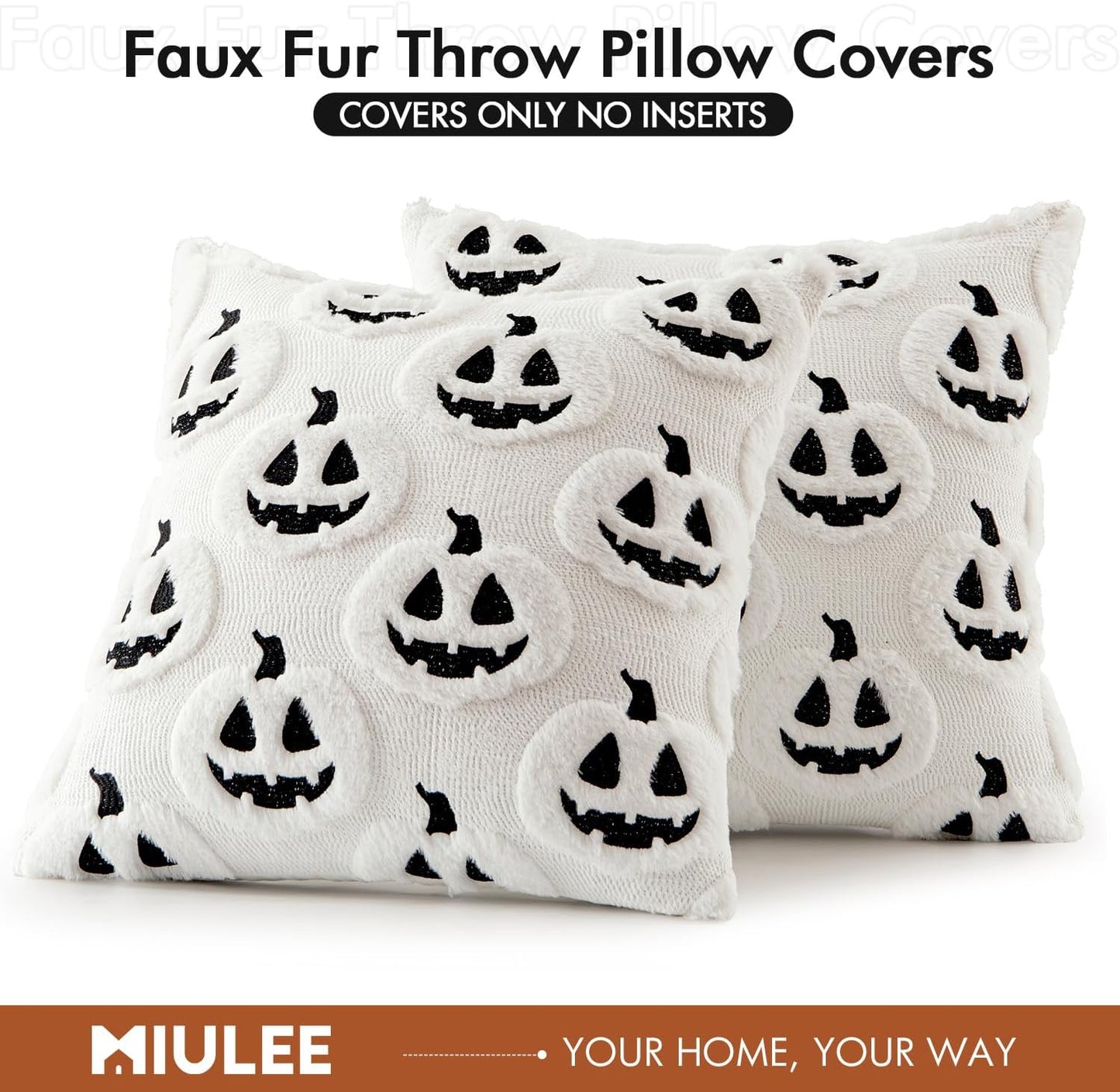 Fall Halloween Throw Pillow Covers 18X18 Decorative Pumpkin Pattern Pillowcases Soft Plush Faux Wool Cushions for Home Patio Sofa Couch,White