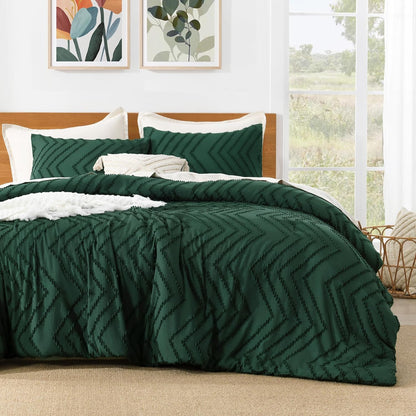 King Size Comforter Set Dark Emerald Green, 3 Pieces Lightweight Fluffy Comforter King Size Boho Tufted Comforter Bed Set Gift Choice