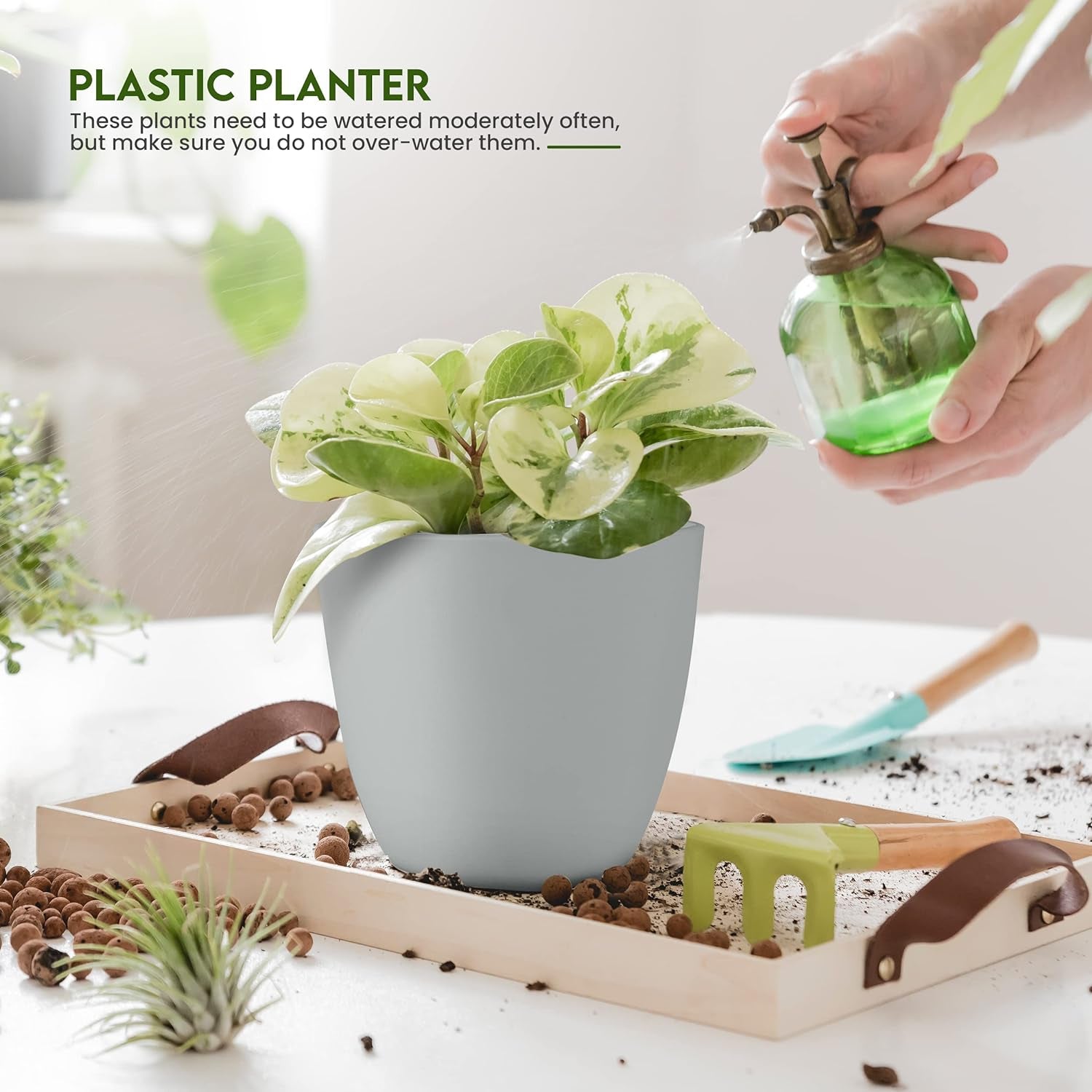 - Plant Pots Indoor with Drainage - 7/6.6/6/5.3/4.8 Inches Flower Pots for Indoor Planter - 5 Pack Plastic Planters - Ideal for Stocking Stuffers or Home Christmas Decorations - Gray