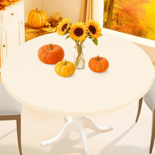 round Spandex Tablecloth, Elastic Fitted Washable Tablecloths for 36"-44" Tables, Waterpoof Stretch Picnic Table Cover for Dining, Indoor and Outdoor, Beige
