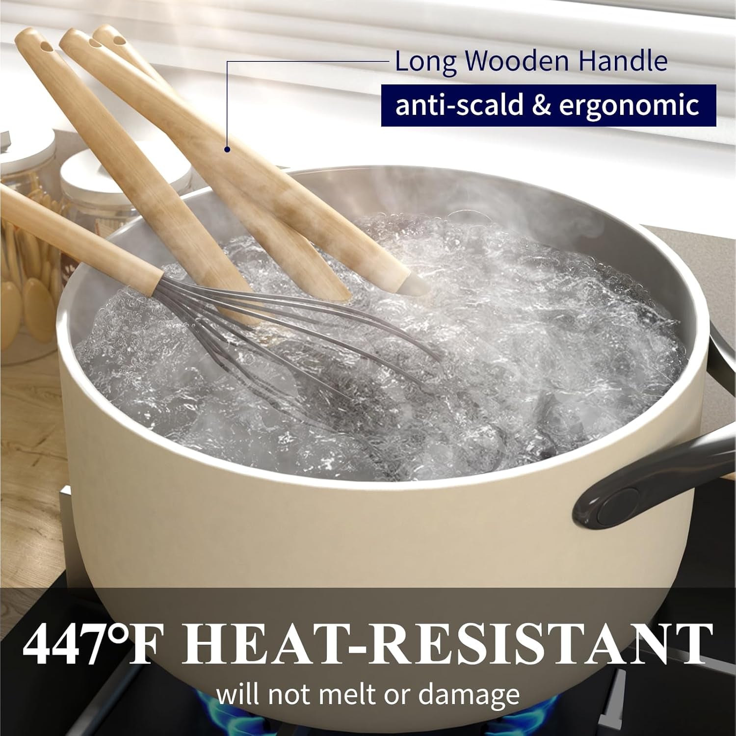 Kitchen Utensils Set - 30 PCS, Silicone Cooking Utensils Set with Holder, 446℉ Heat-Resistant Silicone Kitchen Utensils Set with Wooden Handle for Non-Stick Cookware, Black