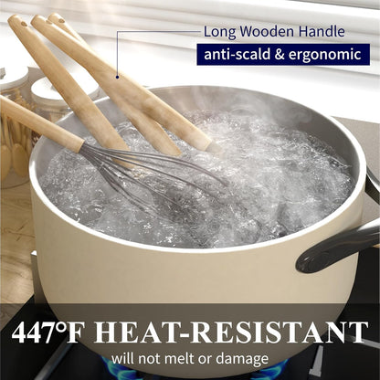 Kitchen Utensils Set - 30 PCS, Silicone Cooking Utensils Set with Holder, 446℉ Heat-Resistant Silicone Kitchen Utensils Set with Wooden Handle for Non-Stick Cookware, Black