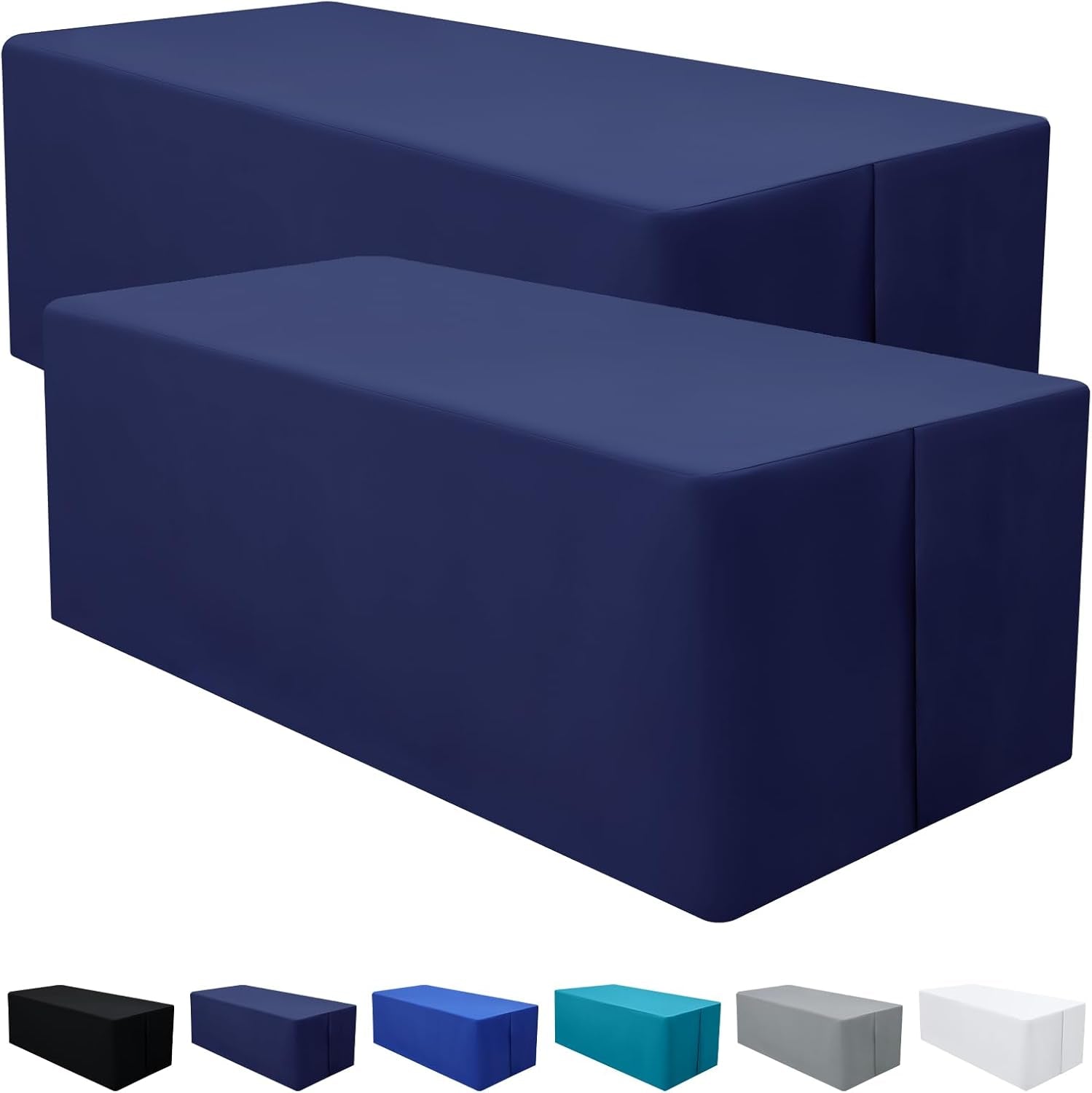 2 Packs Rectangle Fitted Tablecloth, 6 Foot Washable Fabric Table Cloth, Waterproof Polyester Table Cover for Party, Trade Show, Outdoor and Indoor (Navy Blue, 30" X 72")