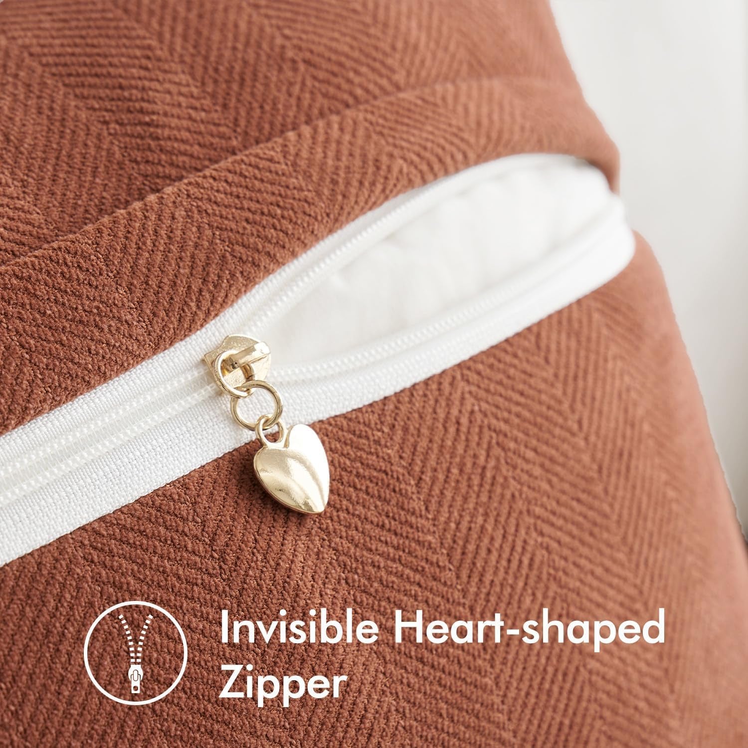 Set of 2 Burnt Orange Chenille Decorative Pillow Covers, 20x20 Inch - Luxurious Farmhouse Cushion Covers for Sofa, Bedroom, and Living Room Home Decor