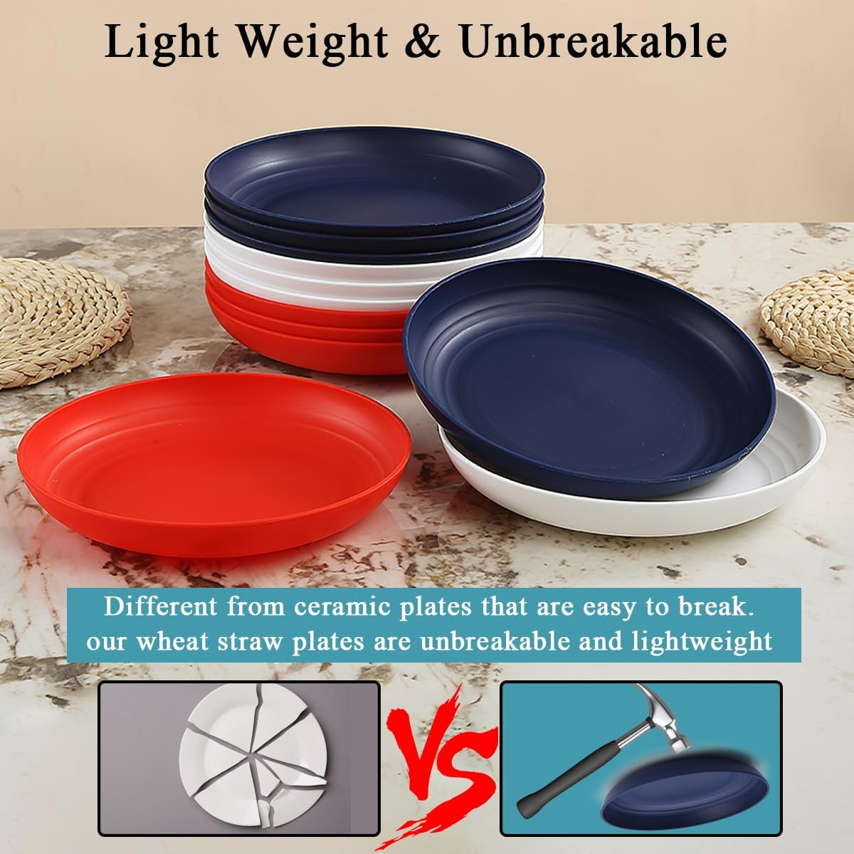 Set of 12 Reusable 9" Plastic Plates in FR Color – Durable and Lightweight Dinnerware for Home, Kids, and Outdoor Activities