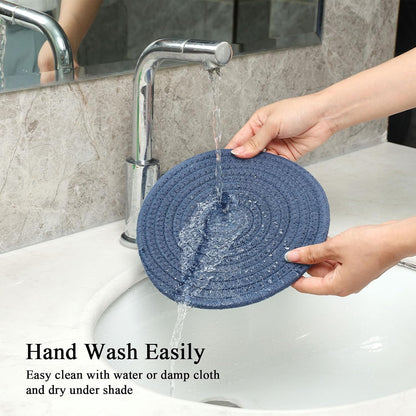 8 Inches Trivets for Hot Dishes, 4 Pieces Cotton Trivets Mats for Kitchen, Hot Pads for Countertops and Table, Heat-Resistant Pot Holders for Hot Pots and Pans(Blue, 4Pcs)