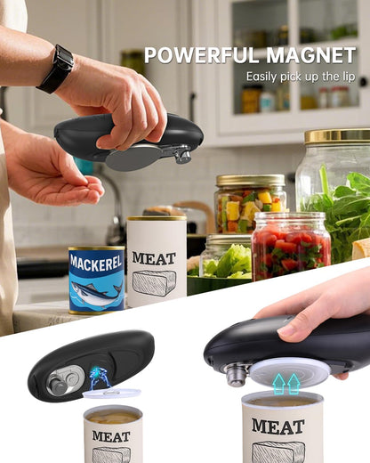 Electric Can Opener, One-Touch Automatic Can Opening with Smooth Edges, Food Safety Handheld Battery-Operated Can Opener for Kitchen and Seniors, Black