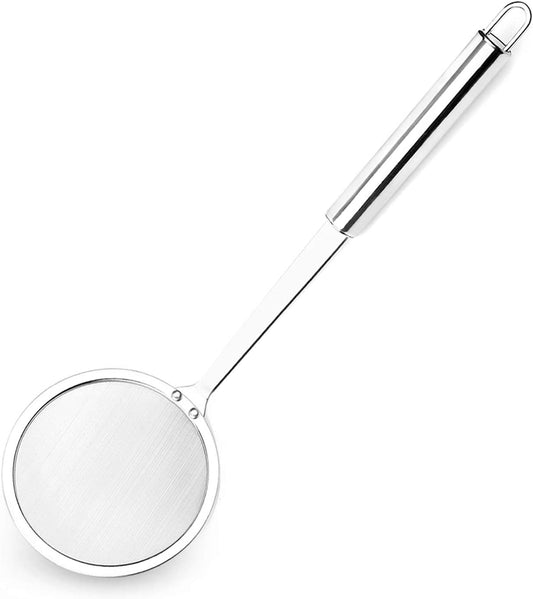 Stainless Steel Fat Skimmer Spoon - Fine Mesh Food Strainer for Grease, Gravy and Foam, Japanese Hot Pot Skimmer with Long Handle