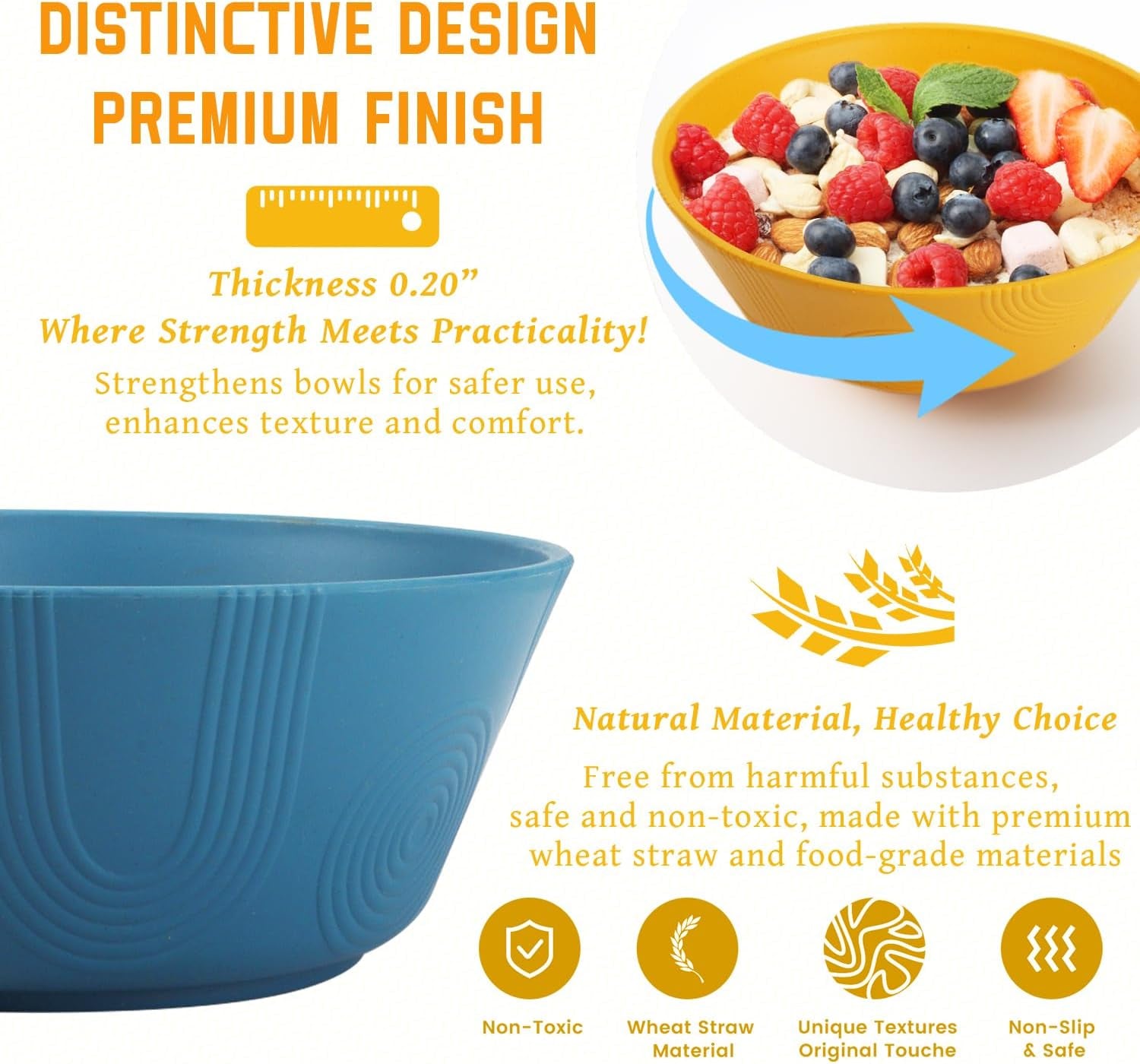 Wheat Straw Bowl Set of 6 - 36oz Textured Cereal and Soup Bowls, Microwave and Dishwasher Safe, Eco-Friendly Alternative for Serving Ramen, Salad, and More
