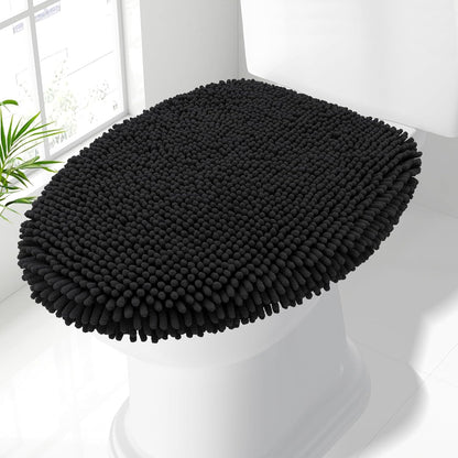 Soft Chenille Bathroom Toilet Lid Cover, Machine Washable Covers, 17.5X15, Fits Most Round, Elongated and Oblong Lids, Accessories Decor, Black