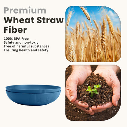 Wheat Straw Serving Bowls Set of 2 - 60 OZ Large Capacity, Microwave and Dishwasher Safe, Ideal for Kitchen, Camping, and Picnics (Blue)