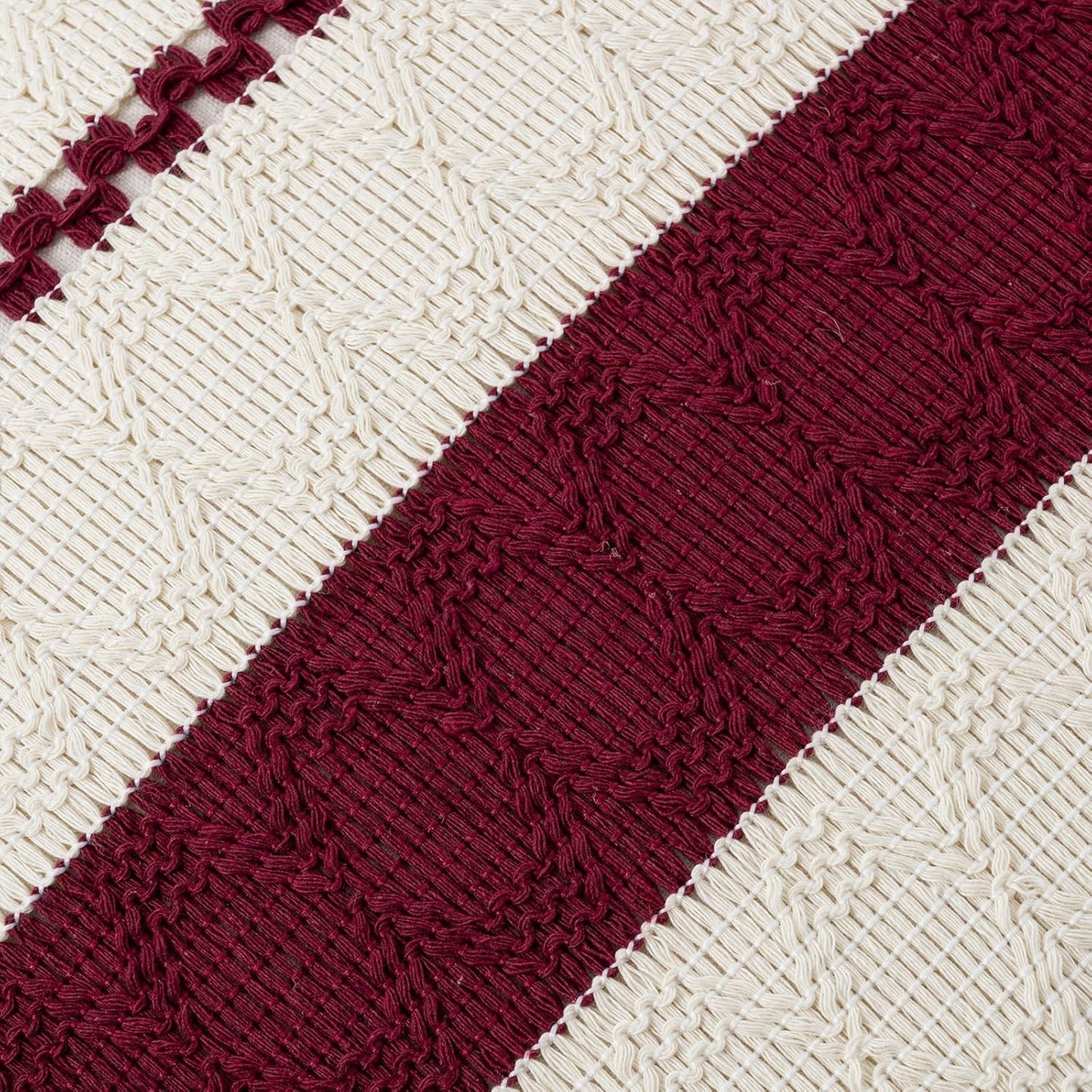 Set of 1 Burgundy Boho Long Lumbar Decorative Throw Pillow Cover 12X20 Inch for Couch Bed Sofa, Aesthetic Modern Farmhouse Christmas Room Decor, Soft Cotton Cute Wind Red Cushion Case