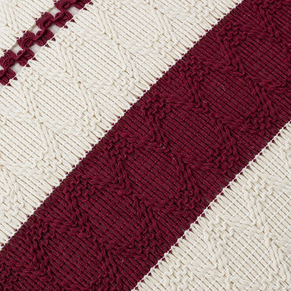 Set of 1 Burgundy Boho Long Lumbar Decorative Throw Pillow Cover 12X20 Inch for Couch Bed Sofa, Aesthetic Modern Farmhouse Christmas Room Decor, Soft Cotton Cute Wind Red Cushion Case