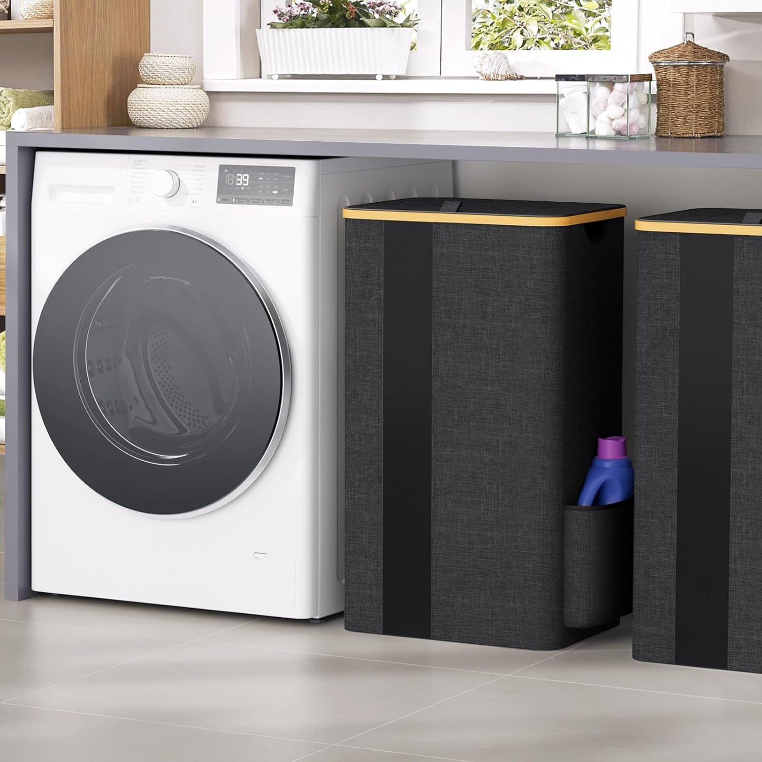100L Laundry Basket with Lid, Removable Hamper and Handles, Breathable Design for Bedroom, Bathroom, Dorm, and Laundry Room - Dark Grey