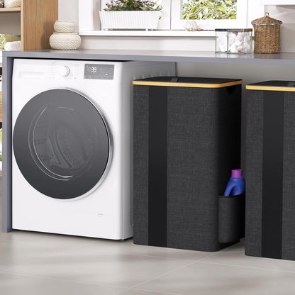 100L Laundry Basket with Lid, Removable Hamper and Handles, Breathable Design for Bedroom, Bathroom, Dorm, and Laundry Room - Dark Grey