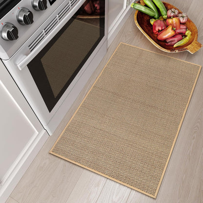 Farmhouse Kitchen Entryway Rug, 2X3 Door Mat Indoor Entrance Washable Small Bathroom Rugs for Bedroom Non Slip Neutral Indoor Floor Carpet for Front Door Porch, Beige
