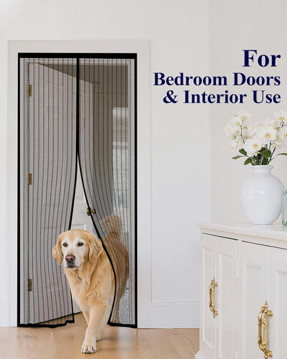 Magnetic Screen Door - 38.0 X 82.0'' Retractable Screen Door Mesh for Front Door or Sliding Door, Pet & Kid Friendly, Hands-Free Closure Keeps Bugs Out & Lets Breeze In, Stripe Black