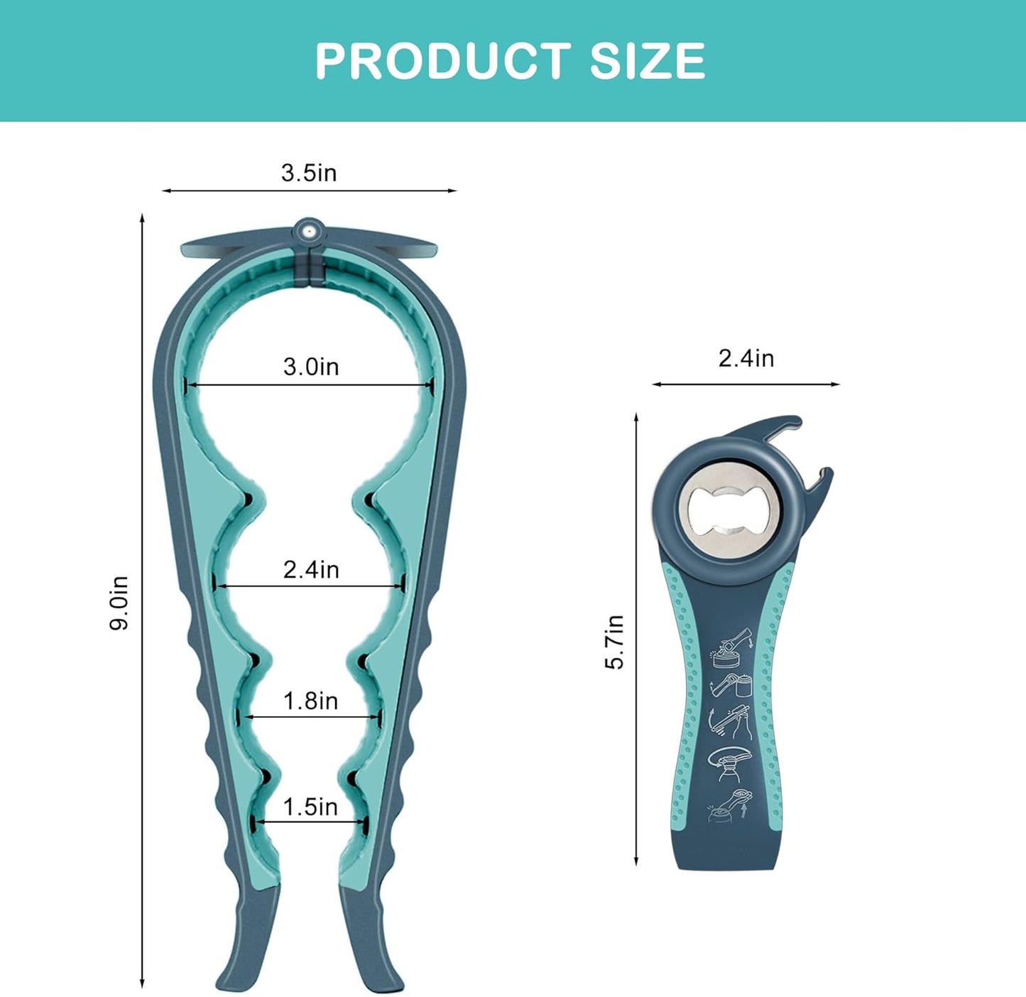 Jar Opener for Weak Hands, Seniors with Arthritis, 5 in 1 Multi Function Bottle Opener Lid Opener for Arthritic Hands