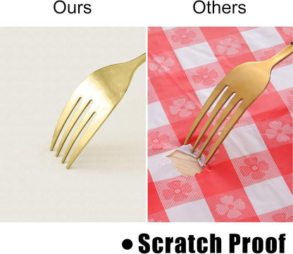 Rectangle Vinyl Tablecloth, Waterproof Spillproof Plastic Flannel Backed Table Cloth, Wipe Clean Table Cover for Dining, Buffet Parties and Camping (Beige, 54" X 78")