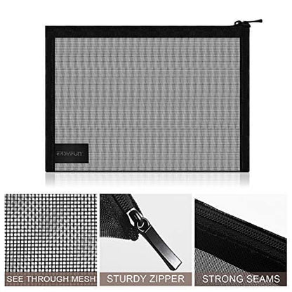 Mesh Pouch, Make up Bag with Zipper Cosmetic Organizer Pouch for Daily or Travel to Keep Small Items, 4 PCS Black