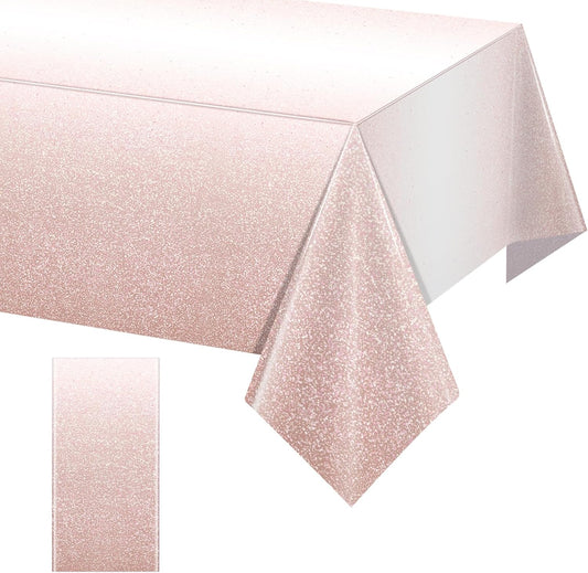 1 Pack Ombre Rose Gold Plastic Tablecloth for Parties, Gradient Pastel Rose Gold Disposable Tablecloths for Rectangle Tables, Light Pink Sprinkle Table Cover for Wedding Birthday Party, 54 X 108 Inch