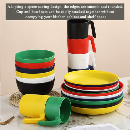 24-Piece Reusable Plastic Dinnerware Set for 6 – Includes Dinner Plates, Dessert Plates, Cereal Bowls, and Cups for Home, Garden, Picnic, and Camping
