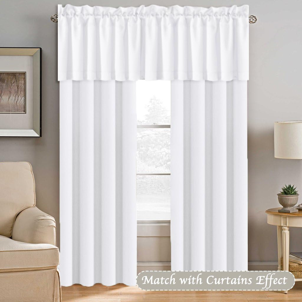 2 Panels White Valance for Windows, Natural Blackout Curtains Valances for Small Windows/Living Room/Bedroom/Bathroom Rod Pocket 52" W X 18" L, Pure White，2 Packs