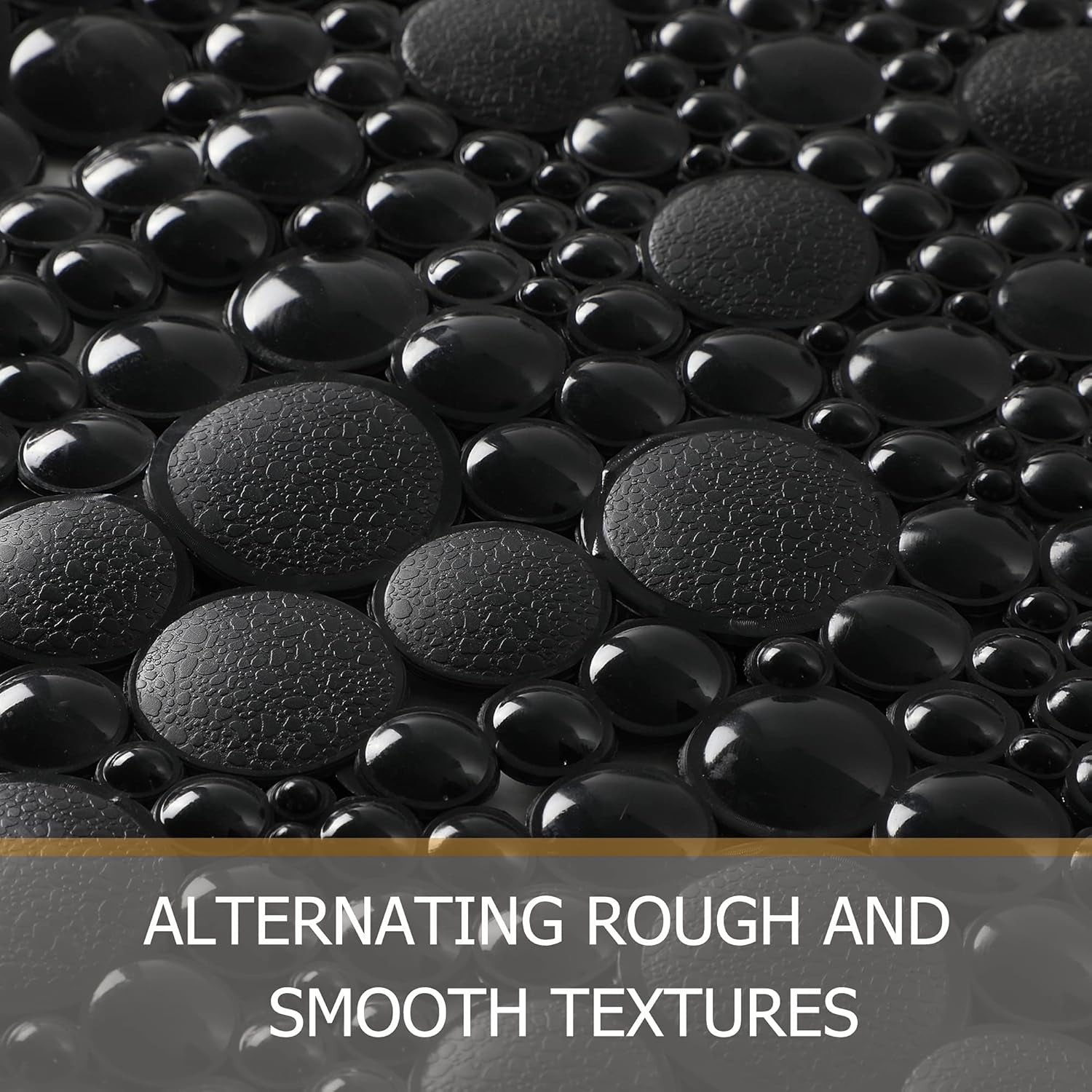 Extra Long Pebble Bath Tub Shower Mat 34.2 X 15.7, Bathmat Non-Slip with Suction Cups, Machine Washable, Bathroom Mats, Smooth/Non-Textured Surface Only (34.2" X 15.7", Black)