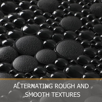 Extra Long Pebble Bath Tub Shower Mat 34.2 X 15.7, Bathmat Non-Slip with Suction Cups, Machine Washable, Bathroom Mats, Smooth/Non-Textured Surface Only (34.2" X 15.7", Black)