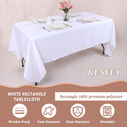 60 X102 Inch White Rectangle Table Cloths 2 Packs Polyester Tablecloths High Density Washable Fabric Table Cover for 6 Foot Tables Wrinkle Resistant Tablecloth for Wedding Buffet Banquet Party