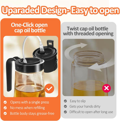 16Oz/470Ml Easy Refillable Oil Sprayer for Cooking, 2 in 1 Oil Dispenser for Kitchen and Oil Sprayer Bottle, Food-Grade Glass Oil Mister with Simple Open Design, Air Fryer,Bbq (Black)