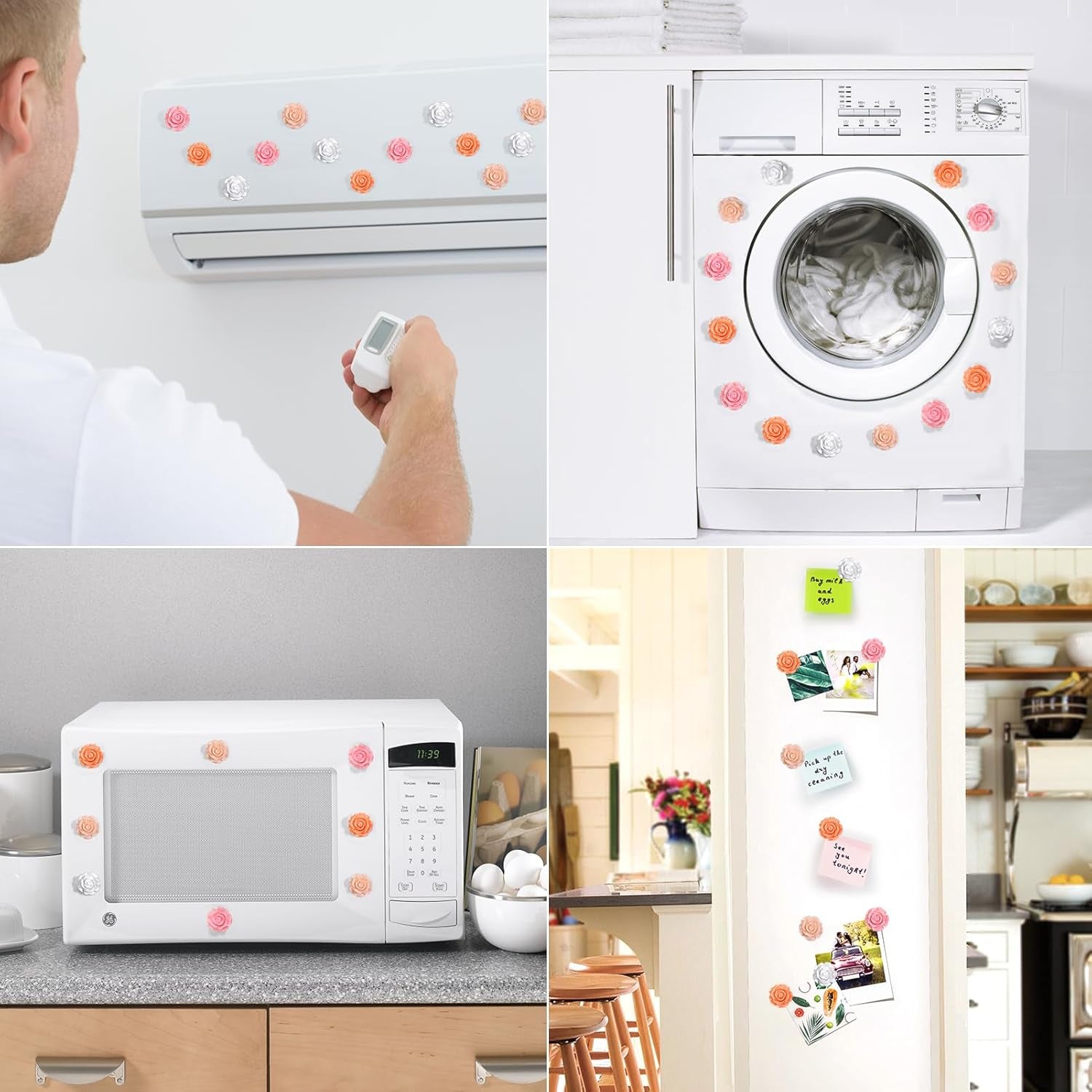 3D Flower Fridge Magnets,20 PCS Cute Locker Decorations for Girls in Middle School,Pink Magnetic Locker Accessories Refrigerator Sticker for Office Kitchen Iron Whiteboard