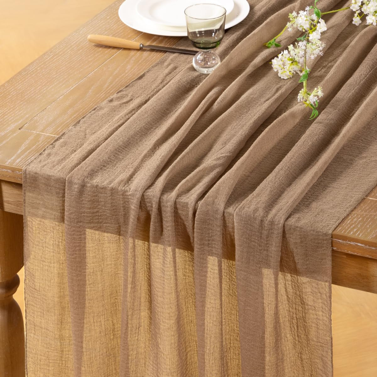 Nude Cheesecloth Table Runner 4 Pack Fall Thanksgiving Table Runners 120 Inches Boho Gauze Coffee Cheese Cloths for Rustic Wedding Bridal Baby Shower Decor Party Fall Table Centerpiece