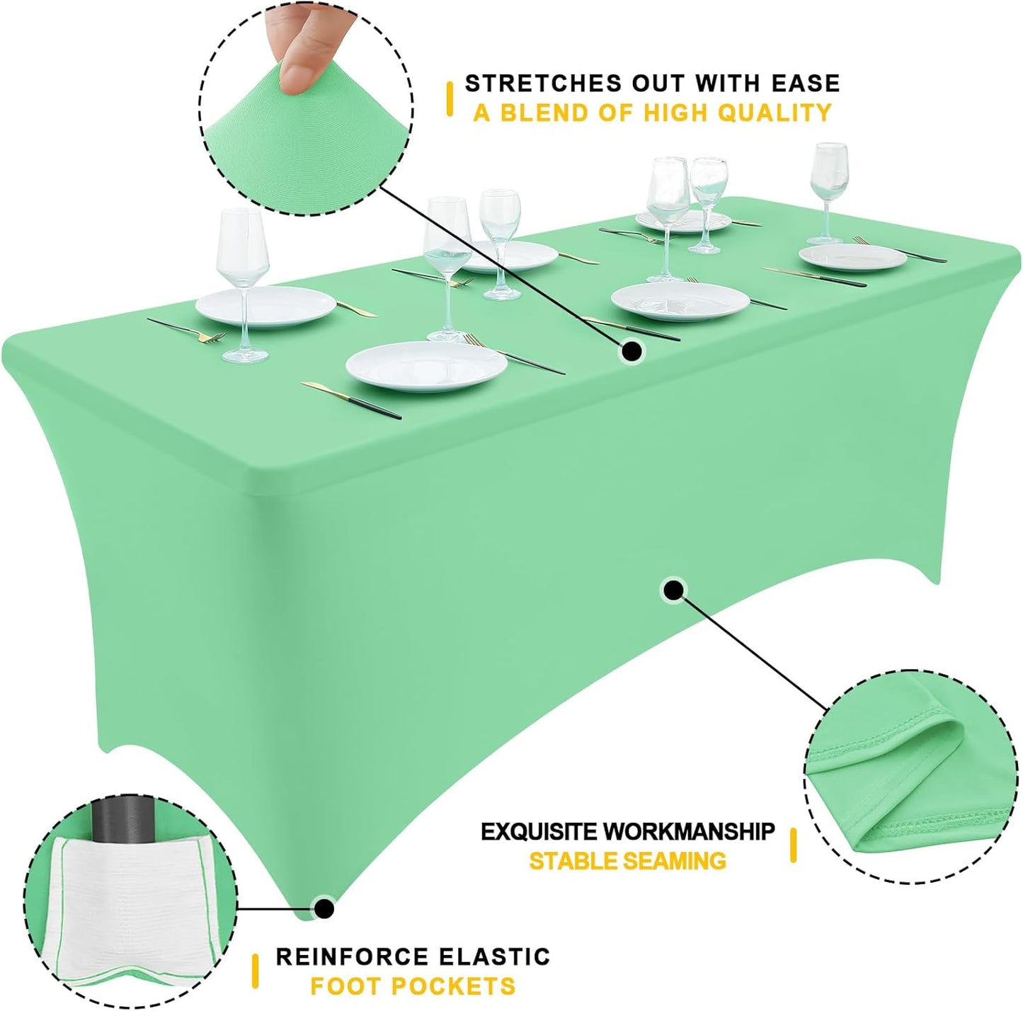 2 Pack Spandex Table Cloth 4FT, Elastic Fitted Stretch Tablecloths for Rectangle Tables, Washable Table Cover for Outdoor, Wedding, Banquet & Parties (Bright Green, 48Lx30Wx30H Inch)