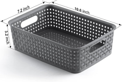 [ 12 Pack ] Plastic Storage Baskets - Small Pantry Organization and Storage Bins - Household Organizers for Laundry Room, Bathrooms, Bedrooms, Kitchens, Cabinets, Countertops, under Sink or on Shelve