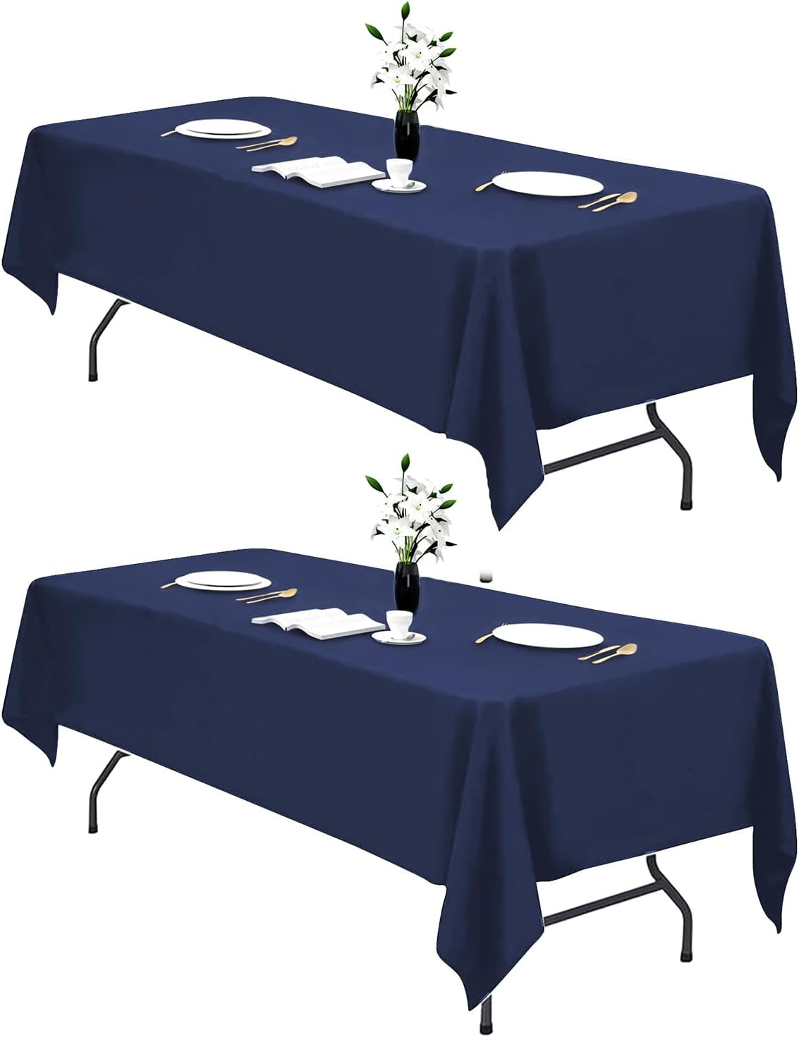 2PCS Navy Blue Table Cloth for Rectangle Table - 60 X 84 Inch Tablecloths Rectangular Waterproof Washable Wrinkle Resistant for 6 FT Wedding Cocktail Party