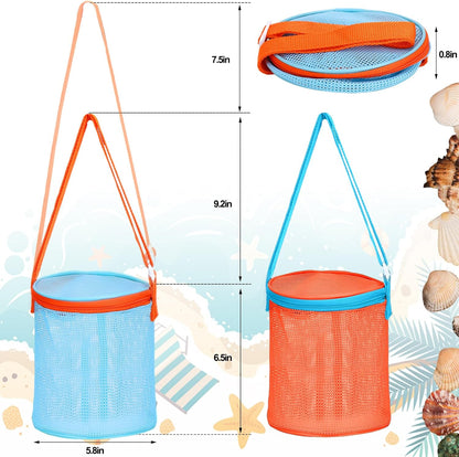 Sea Shell Bags for Beach,2Pcs Mesh Seashell Holder,Shelling Collecting Tools Travel Sand Toys Storage Bucket for Sandbox,Beach Vacation Essentials for Kids,The Beach Must Haves Sand Box Toy Bag
