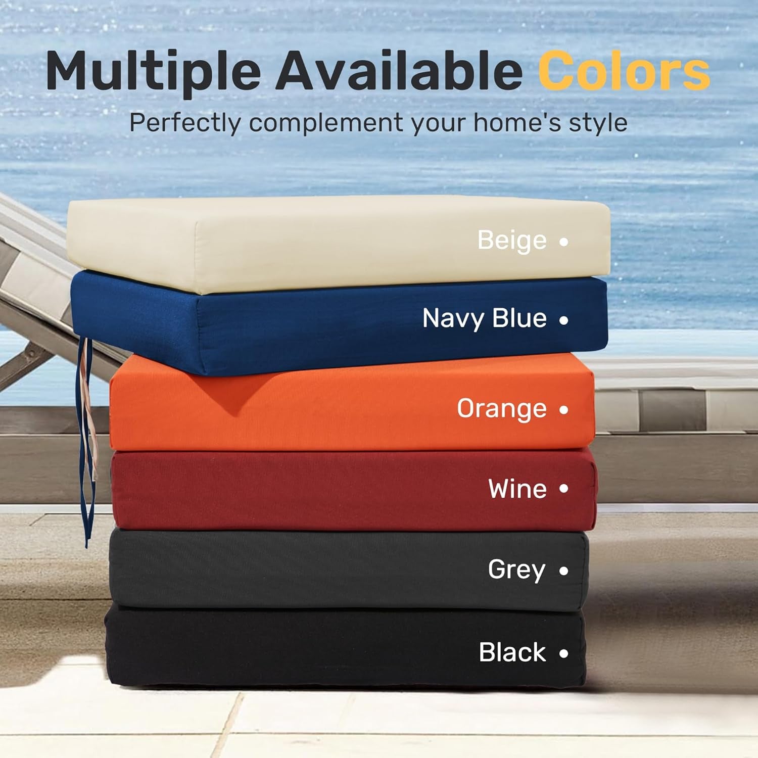 Outdoor Chair Cushions Pack of 4, Water Resistant Patio Cushions with Ties, High Density Sponge Filling Square Corner Seat Cushions for Outdoor Furniture, 18.5"*16"*3", Grey