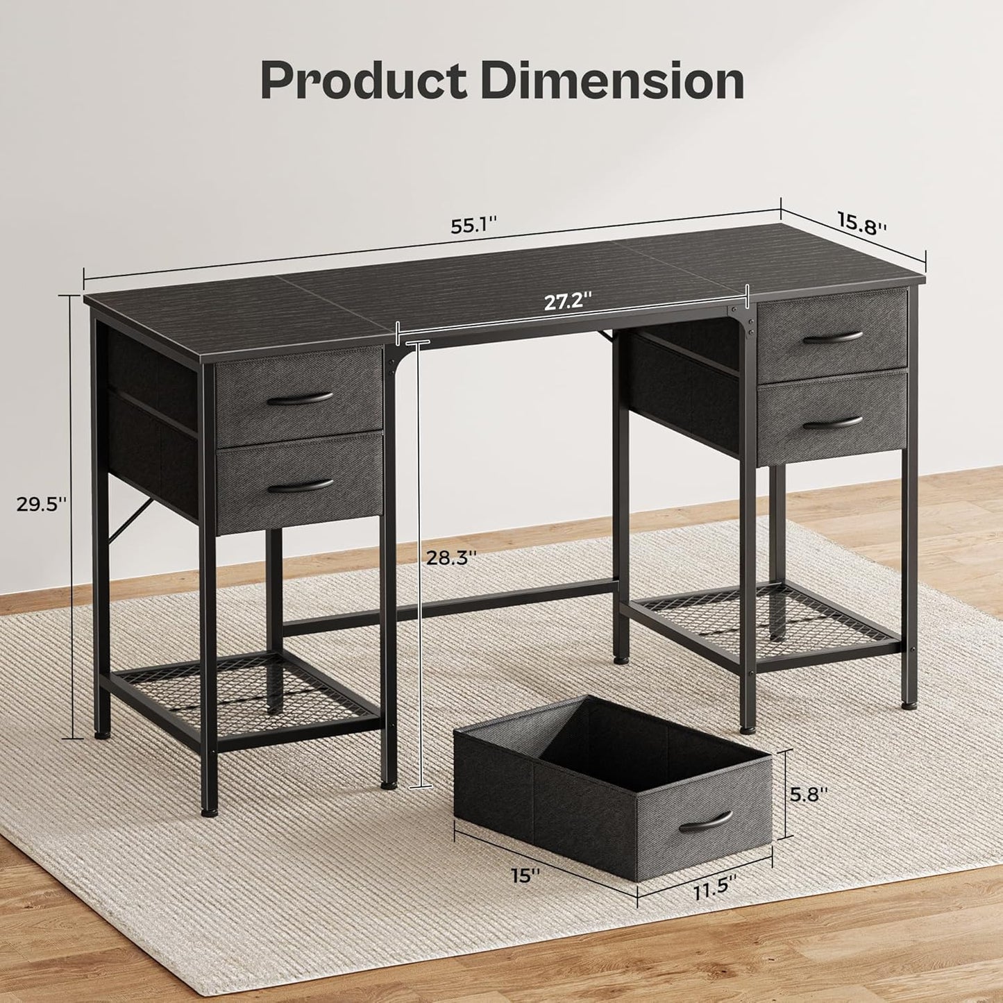 55-Inch Computer Desk with Four Drawers and Mesh Shelf for Home Office, Gaming, and Study Use
