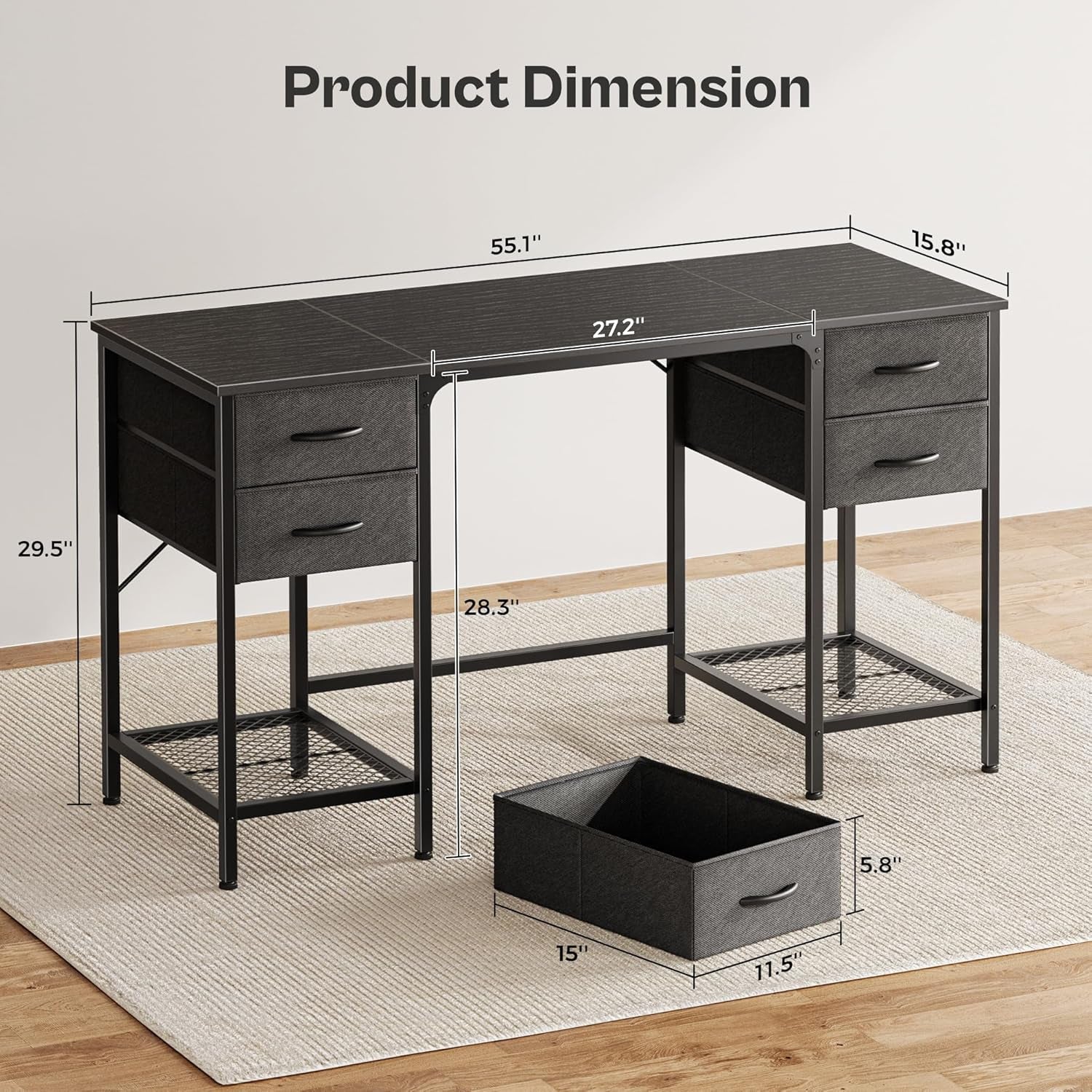 55-Inch Computer Desk with Four Drawers and Mesh Shelf for Home Office, Gaming, and Study Use